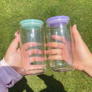 Verres à bière en forme de canette, entrepôt USA, 16oz, vierges pour sublimation, avec couvercle en plastique et paille - Product Image 2