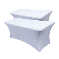 Housse de table rectangulaire blanche en spandex de 6 pieds avec logo personnalisé imprimé, élastique, pour événements extérieurs, fêtes, mariages, tissée à la main, certifiée OEKO-TEX