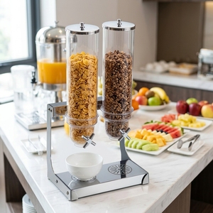 Dispensador de cereales duradero de doble acero inoxidable, dispensador de alimentos secos a granel para buffet, restaurante, hotel, catering, servicio de desayuno - Product Image 1