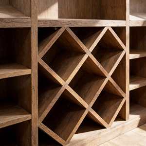 Cave à <span class=keywords><strong>vin</strong></span> personnalisée <span class=keywords><strong>de</strong></span> luxe <span class=keywords><strong>en</strong></span> <span class=keywords><strong>bois</strong></span> massif écologique, avec étagères <span class=keywords><strong>en</strong></span> <span class=keywords><strong>bois</strong></span> <span class=keywords><strong>de</strong></span> noyer clair à motif losanges et rangements ouverts pour bar à domicile - Product Image 6