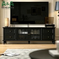 Meuble TV Classique de Luxe avec Détails Shaker, Buffet Multimédia avec Portes en Verre Cannelé et Boutons Métalliques Vintage pour Villa
