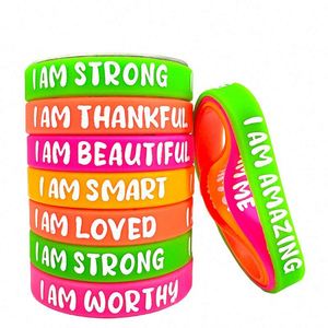 Motivational Quote Rubber Wristbands Colored Inspirational Silicone Bracelets Stretch Unisex Wristbands for Women Men <b>Gifts</b> - Product Image 1