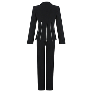 A3404 Autunno Inverno Nero Delle Donne del Club di Usura A Due Pezzi Mutanda Set Con Zip Di Lusso Top A Manica Lunga <span class=keywords><strong>Elegante</strong></span> 2pccs delle donne Del Vestito - Product Image 4