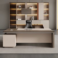 Conjunto de Silla de Oficina Ejecutiva Individual Compacta, Moderna y Minimalista, Estación de Trabajo para Computadora, Madera Crema, Muebles con Alimentación Integrada