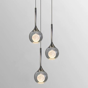 Modern Dimmable LED Pendant <b>Light</b> Gold Brass Round Glass <b>Shade</b> E14 Bulb Warm White 3500K Living Room Chandelier - Product Image 3