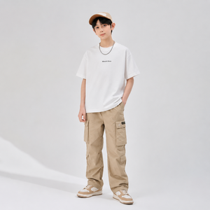 <span class=keywords><strong>T</strong></span>-<span class=keywords><strong>shirt</strong></span> Unisex per Bambini con Stampa Lettere, Manica Corta, 100% Cotone, Girocollo Casual, Estiva, per Ragazzi e Ragazze, <span class=keywords><strong>Bianca</strong></span> Gialla Traspirante - Product Image 3