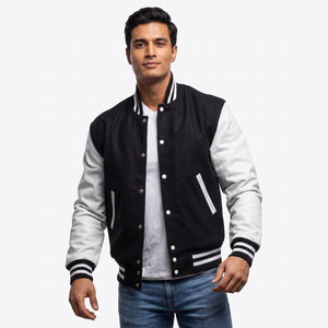 Veste de baseball Varsity pour homme, confectionnée avec un tissu de haute qualité et des empiècements en cuir, grande taille, veste Lettermen. - Product Image 1