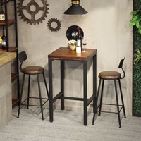 Table de bar industrielle en bois massif avec pieds en acier carbone, table carrée haute pour pub, café, restaurant, bistrot, maison