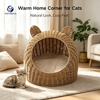 Maison pour animaux de compagnie en rotin PP tissé à la main, maison pour chat en rotin plastique, lit pour chat