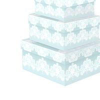 3 boîtes cadeaux rigides en carton recyclé laminé mat, de forme oblongue, avec motif en dentelle blanche, pour emballages de mariage et de baby shower