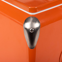 Glacière rétro orange en métal à livraison rapide, durable et isolée, avec poignée en acier inoxydable pour le camping, les pique-niques et les barbecues
