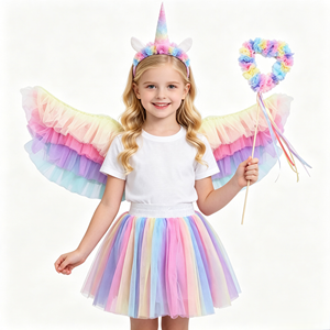Ensemble de robe à ailes d'ange en tulle holographique, coton et polyester pour filles, baguette magique d'elfe, costume de fée pour spectacle enfantin - Product Image 6