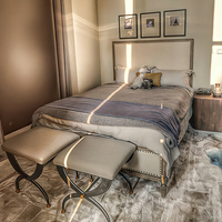 Lit en tissu MAISON, pliable, taille King Queen, style français, cadre en bois de chêne massif sculpté à la main, mobilier de chambre de luxe RH