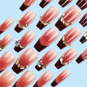 Ballerina 24 pièces, <span class=keywords><strong>faux</strong></span> <span class=keywords><strong>ongles</strong></span> à pression en strass dégradé rose nude et <span class=keywords><strong>bordeaux</strong></span>, pour femmes et filles, pour les fêtes et le quotidien - Product Image 4