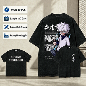 เสื้อยืดพิมพ์ลาย DTG แบบใสสองด้าน ผ้าฝ้าย 100% ซักกรด ลายอนิเมะ <span class=keywords><strong>HxH</strong></span> Killua Gon สำหรับผู้ชาย - Product Image 1