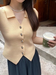 2025 Summer and Autumn New Style Small Floral V-neck <b>Sleeveless</b> Vest Vest Ice Silk Base Knitted <b>Shirt</b> - Product Image 1