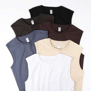 Poids lourd 100% coton hommes gilet couleur unie sans manches débardeur 230G haute qualité col rond décontracté Street Wear lettre motif - Product Image 1