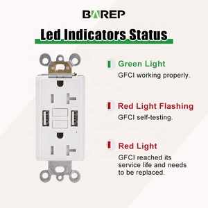 Presa GFCI Barep 20A con Doppie Porte USB, Certificata ETL, Autotest, Presa a Muro TR per Uso Residenziale e Commerciale - Product Image 3