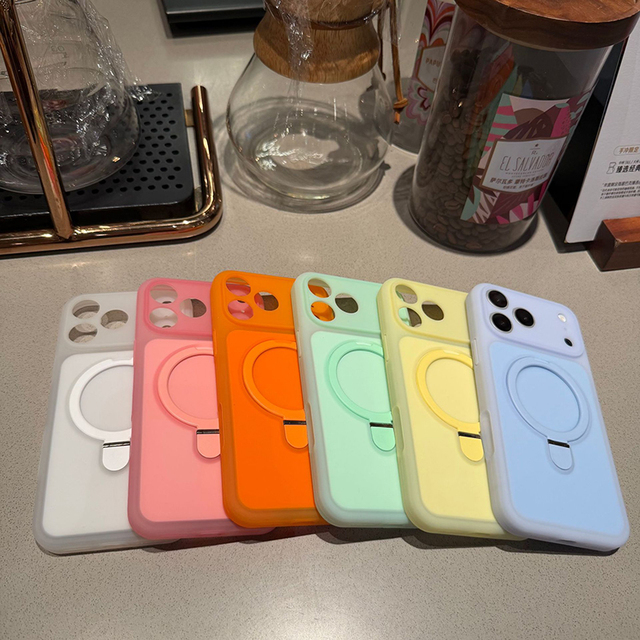 MOQ500 High Real Liquid Silicone Rubber Mobile Cases Strong Magnetic Kickstand Cover for iPhone 17 16 15 14 13 Pro Max Plus Air