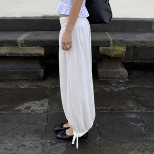 Pantalones Harem de Verano de Poliéster Transpirable de Color Liso con Ajuste Relajado, Cintura Elástica Baja y Puños en los Tobillos, Estilo Drapeado para Streetwear - Product Image 4