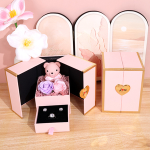 Scatola Rettangolare per Gioielli con Doppia Porta, Motivo Floreale Orsetto Rosa, per Collane e Anelli, Regalo di Natale - Product Image 1