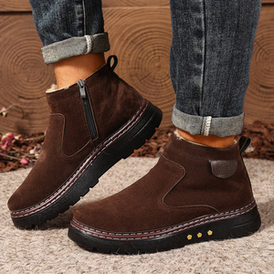 Stivali da neve invernali per uomo, pelle e pelliccia integrati, antiscivolo, caldo, con pile e cotone spesso, scarpe alte in cotone - Product Image 4