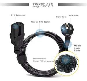 Kuncan VDE 16A 3ขาแบบยุโรปปลั๊ก250V H05VV-F สายไฟ C15มาตรฐาน IEC สำหรับกระทะไฟฟ้า - Product Image 5