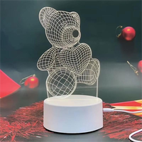 Lámpara de Noche con Ilusión 3D de Osito de Peluche, Lámpara de Mesa LED USB con Corazón, Regalo de Decoración para Dormitorio Infantil