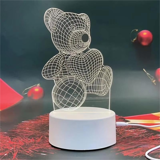 Teddy Bear 3D Illusion Night Light, USB LED Table Lamp with Heart, Kids Bedroom Decor Gift