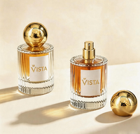 Boîte de parfum de luxe 50 ml en verre rectangulaire plat avec bouchons en plastique, pulvérisateur à brume, sérigraphie, vide, marque VISTA