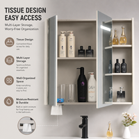 Kabinet Cermin Vanity Dinding dengan Lampu LED, Wastafel Terintegrasi Putih, dan Panel Depan Tiga Panel Tanpa Gagang