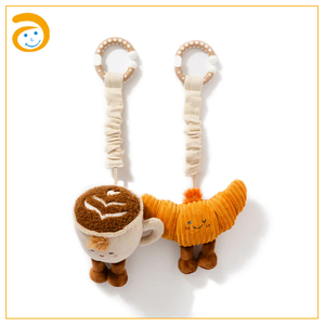 Jouets suspendus pour poussette bébé, mignons, en forme <span class=keywords><strong>de</strong></span> <span class=keywords><strong>latte</strong></span> et <span class=keywords><strong>de</strong></span> croissant, hochets en peluche douce avec anneau <span class=keywords><strong>de</strong></span> dentition, jouets sensoriels pour siège auto et berceau nouveau-né - Product Image 1