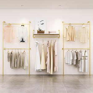 מסחרי 2 שכבה בגדים מתלה זהב צינור בגדים מתלה נירוסטה בד <span class=keywords><strong>Stand</strong></span> מדף תצוגת קיר רכוב - Product Image 3