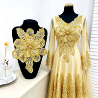 En stock, patch en sequins dorés de luxe OEM, applique florale 3D perlée pour robes décontractées du Moyen-Orient, robe de mariée