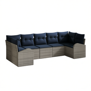 Juego de sofás de jardín de ratán sintético gris de 7 piezas con cojines para uso en exteriores - Product Image 1