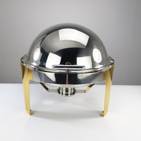 Réchauffeur de nourriture unique pour la restauration couvercle rabattable complet avec fenêtre chauffe-plats pour buffet réchaud en acier inoxydable avec décoration dorée