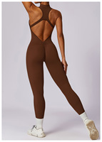 Aoyema Col montant Zip évider dos entraînement body barboteuses de sport une pièce Gym Fitness combinaisons femmes Yoga combinaison
