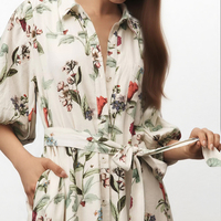 Robe d'été personnalisée décontractée à manches mi-longues et imprimé floral en lin pour les fabricants de vêtements pour dames