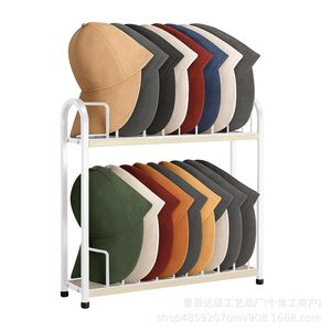 Iron And Wood <b>Hat</b> Rack 2 Tier <b>Standing</b> Baseball Cap Organizer For Wardrobe Cabinet Storage - Product Image 2