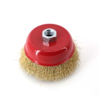 Brosse à fil ondulé jaune à montage fileté pour le décapage de la rouille industrielle et le nettoyage des surfaces