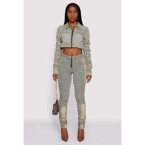 Conjunto de Mezclilla Personalizado para Mujer 2026, Jeans de Cintura Alta con Cierre, Estilo Vintage Desgastado, Tela de Algodón con Spandex, Atuendo Y2K - Product Image 6