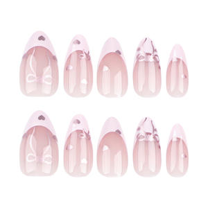 Ongles de ballet moyens 24 pièces, rose blush, ongles à presser, nœud argenté imprimé, faux ongles français, patchs, bricolage, charme, <span class=keywords><strong>manucure</strong></span> - Product Image 5