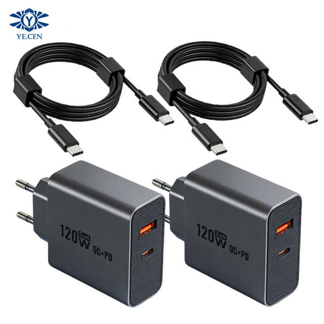 EU 120W GaN Fully Compatible Dual-port Charger, Suitable for Honor, Huawei Laptops, Apple, Xiaomi, Redmi, OPPO, Samsung