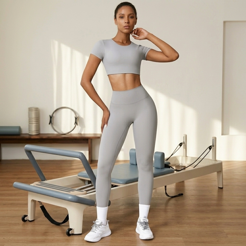 Women's High-Intensity 2-Piece Yoga Set Short Sleeve Top High Waist Shorts Front Logo Waterproof Fitted Spandex/Nylon Fitness
