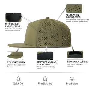 Promotional Outdoor Sporty Solid <b>Men</b> <b>Flat</b> Brim Adjustable Performance Cotton Twill Common Laser Perforated Baseball <b>Cap</b> - Product Image 3