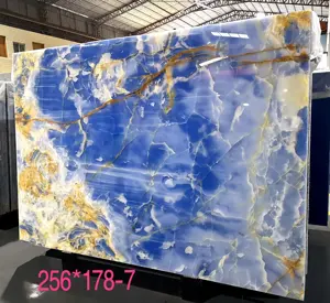 Natuurlijke Blauwe Onyx Slab China Fabriek Lage Prijs Aangepaste Blauw Marmer Blauw Onyx Voor Vloer En Muur Aanrecht