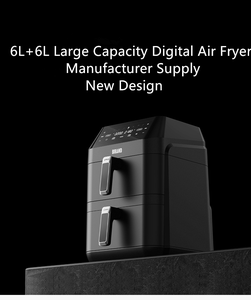 تصميم جديد 6 + 6 لتر مقلاة هوائية عمودية فرن تسخين علوي وسفلي سلة مزدوجة رقمية ذكية كهربائية - Product Image 2