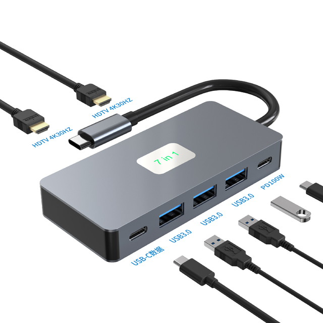 Laptop 7-In-1 USB C Docking Station Hub Usb 3.0 Multifunctional, Pd100w, 2 Hdtv, Mst 4k Multi Screen Display Extension