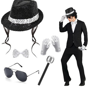 Ecowalson DISCO Beach Sequin Hat Tie Gloves Set Winter Pop Super Star Costume Accessories Adult Rock Super Star Party Hats - Product Image 3
