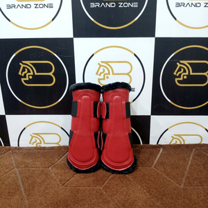 BRAND ZONE Bottes équestres en cuir verni pour chevaux, protections de tendons 8MM en néoprène et fausse fourrure, durables et confortables - Product Image 1